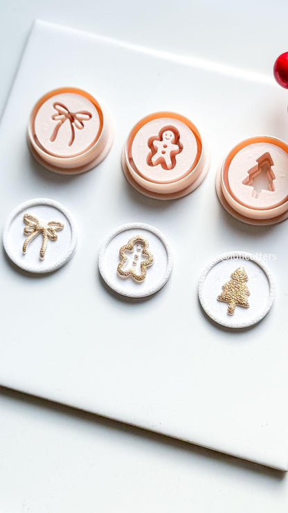 Polymer Clay Christmas Stamp Set Bow, Gingerbread & Tree