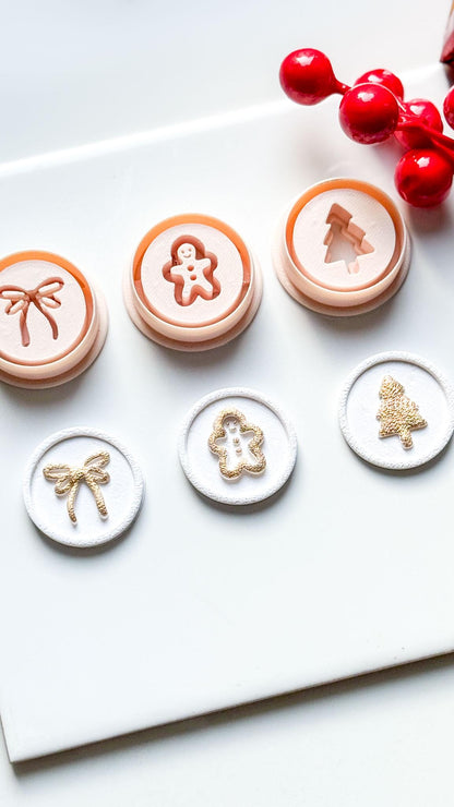 Polymer Clay Christmas Stamp Set Bow, Gingerbread & Tree