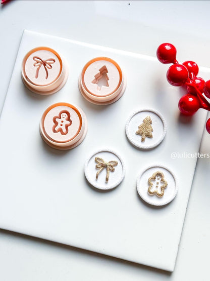 Polymer Clay Christmas Stamp Set Bow, Gingerbread & Tree