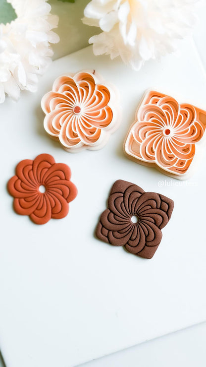 Floral Spiral Clay Earring Cutter Set with Round & Square Frame Options