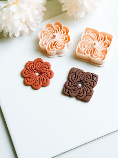Floral Spiral Clay Earring Cutter Set with Round & Square Frame Options