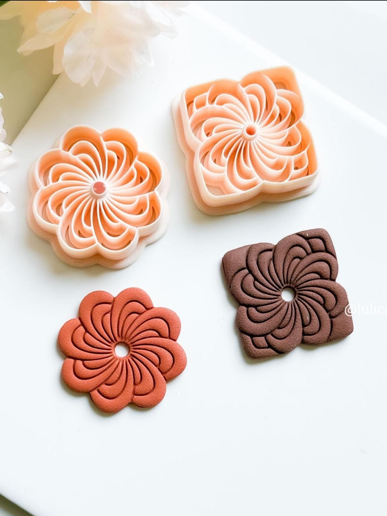 Floral Spiral Clay Earring Cutter Set with Round & Square Frame Options