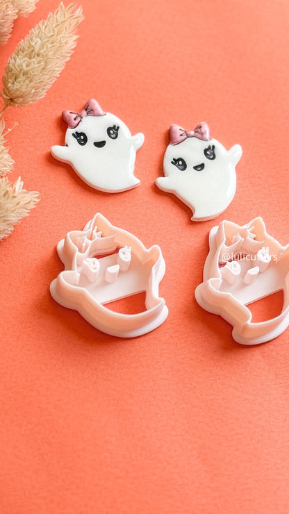 Happy Ghost Girl Clay Cutter: Halloween Earring Mold with Bow