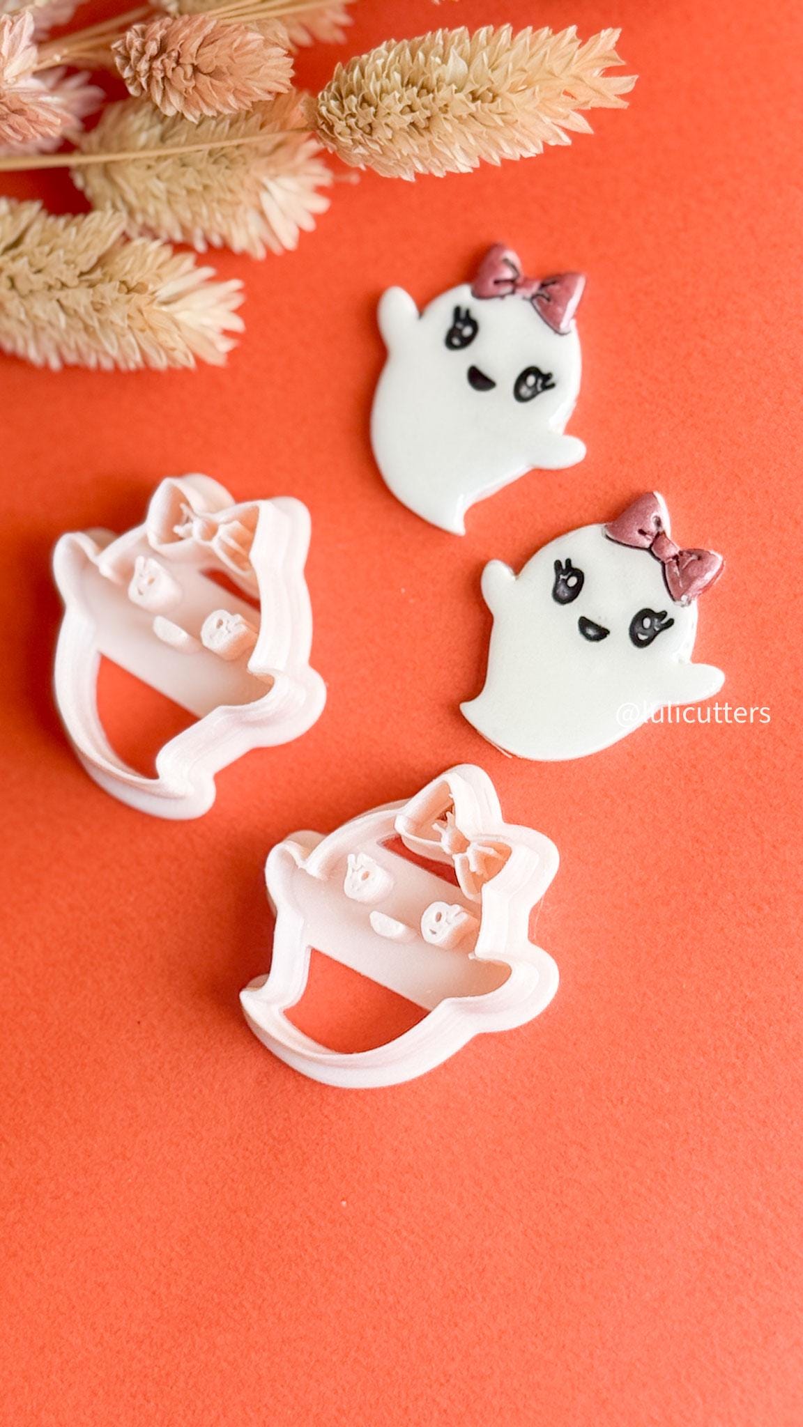 Happy Ghost Girl Clay Cutter: Halloween Earring Mold with Bow