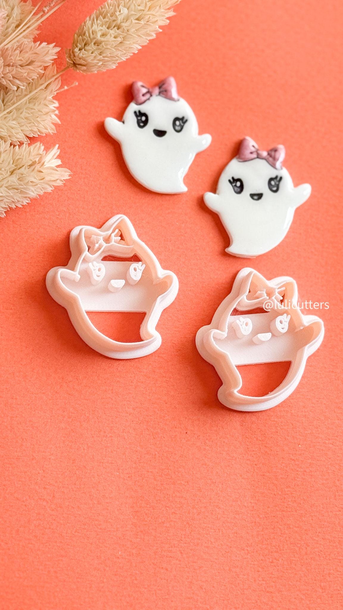 Happy Ghost Girl Clay Cutter: Halloween Earring Mold with Bow