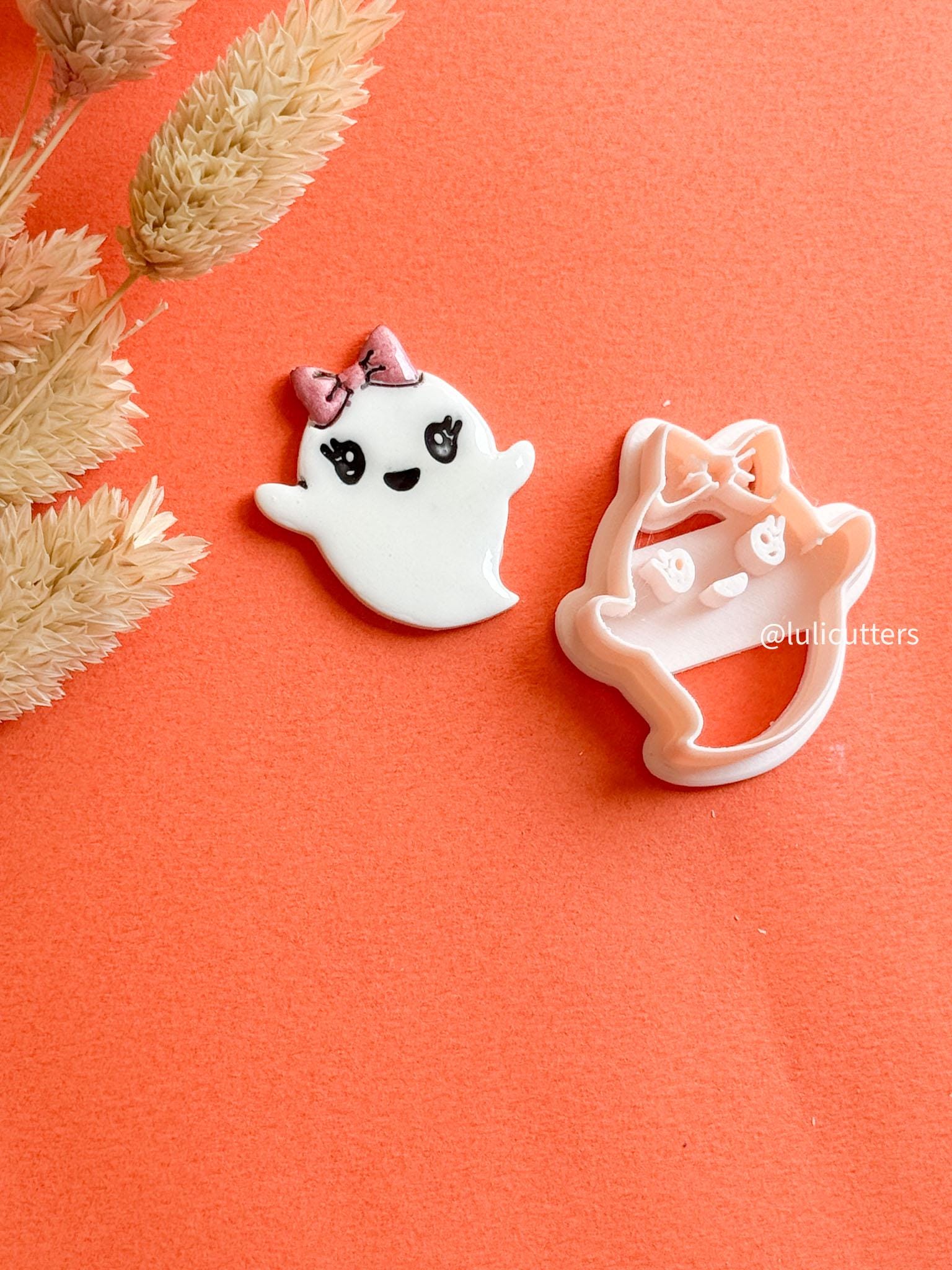 Happy Ghost Girl Clay Cutter: Halloween Earring Mold with Bow
