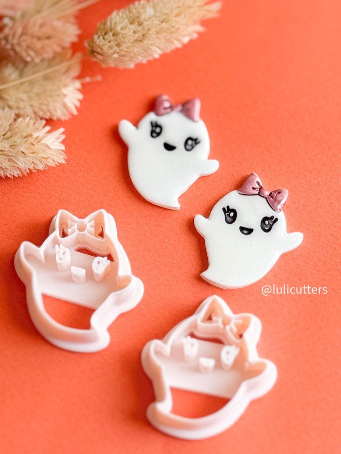 Happy Ghost Girl Clay Cutter: Halloween Earring Mold with Bow