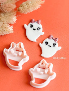 Happy Ghost Girl Clay Cutter: Halloween Earring Mold with Bow