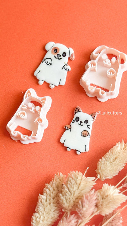 Halloween Ghost Pet Clay Cutter: Cat or Dog Polymer Clay Earring Mold
