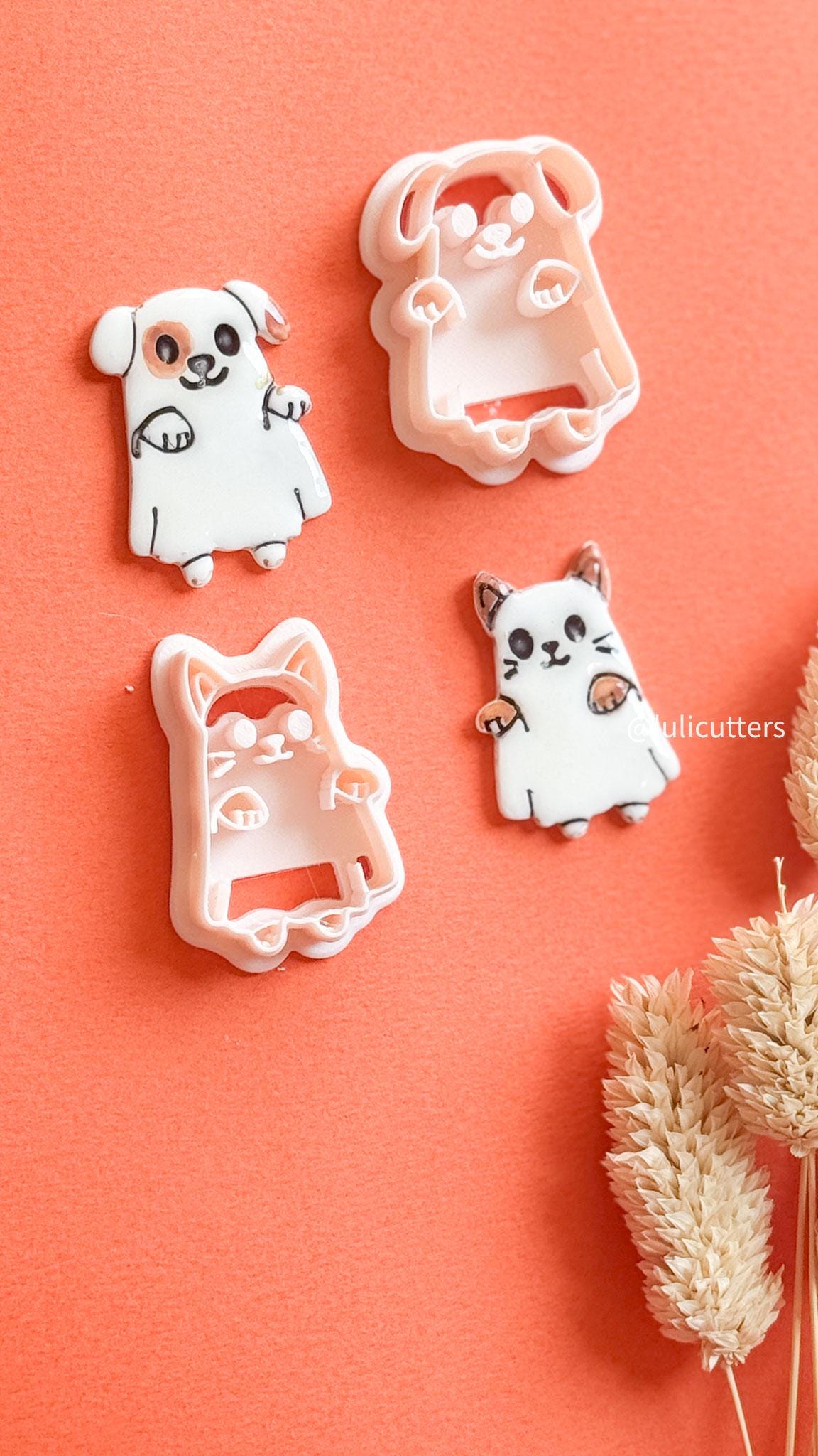 Halloween Ghost Pet Clay Cutter: Cat or Dog Polymer Clay Earring Mold