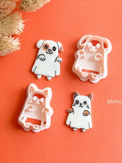 Halloween Ghost Pet Clay Cutter: Cat or Dog Polymer Clay Earring Mold
