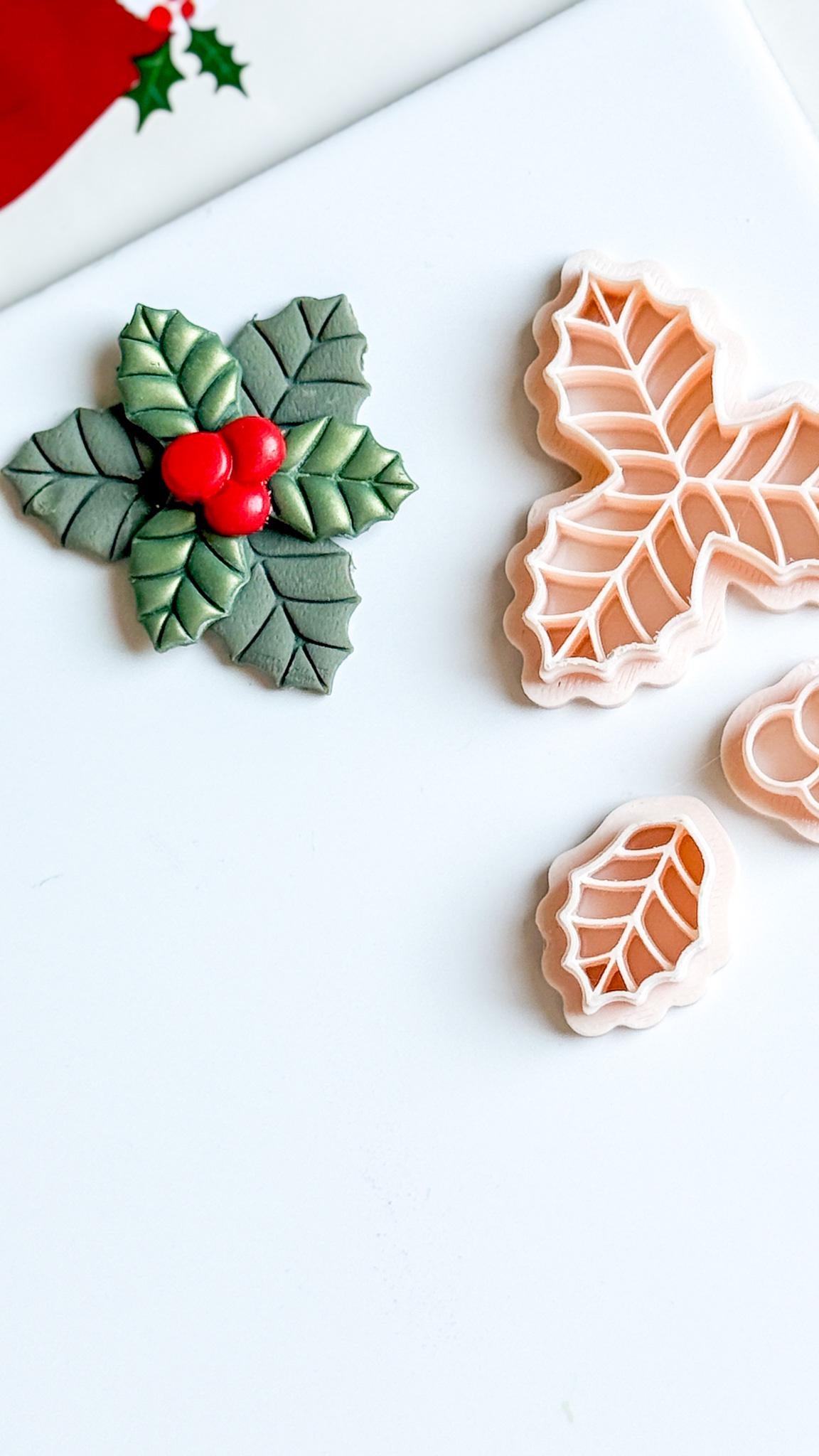 Holly Leaves & Berries Clay Cutter: Christmas Jewelry, Ornaments