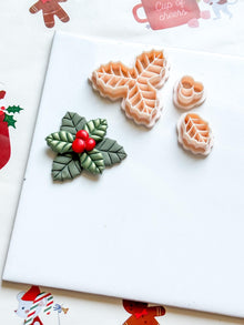 Holly Leaves & Berries Clay Cutter: Christmas Jewelry, Ornaments