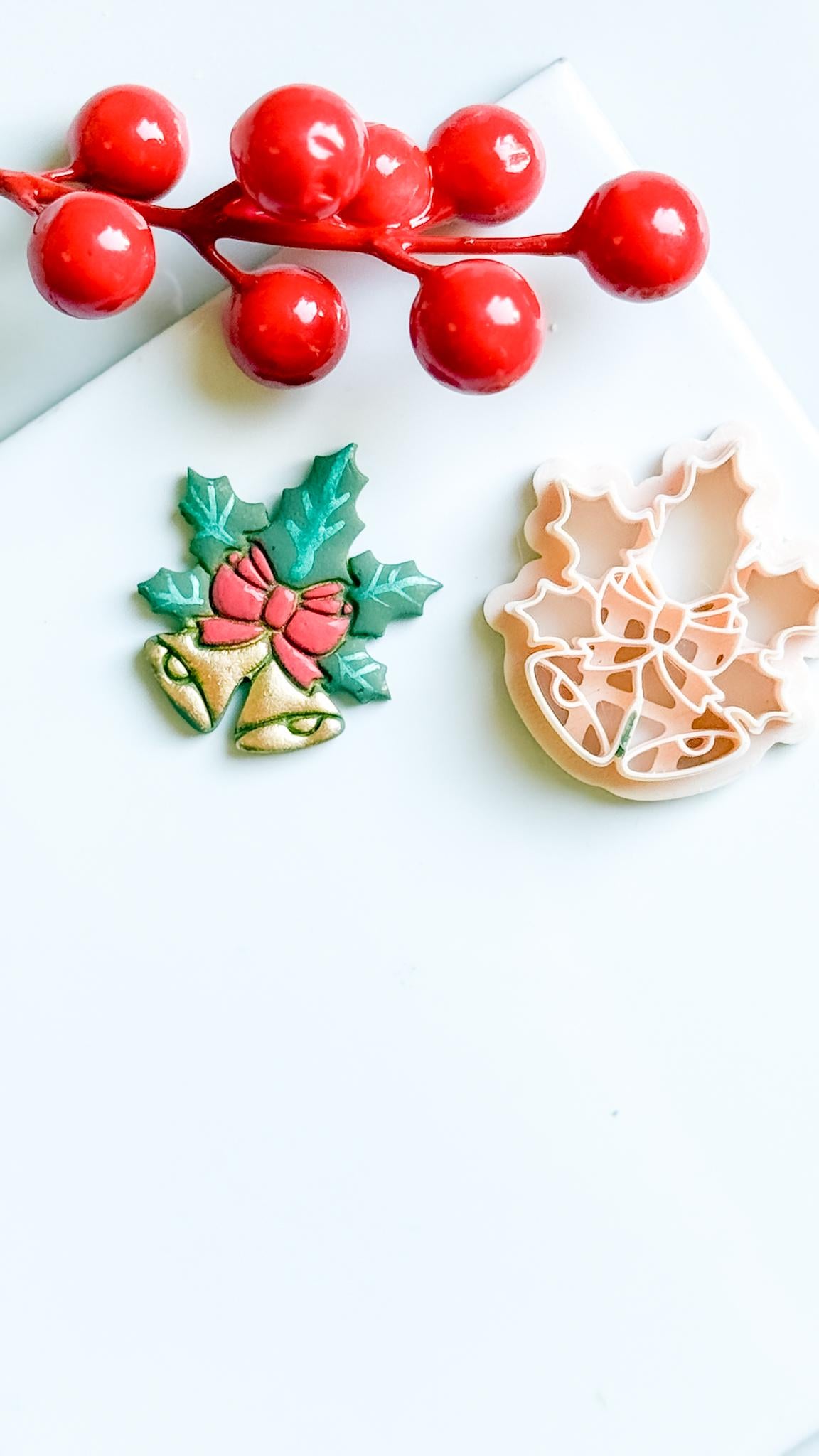 Christmas Bells Clay Cutter, Bow & Holly, Festive Jewelry