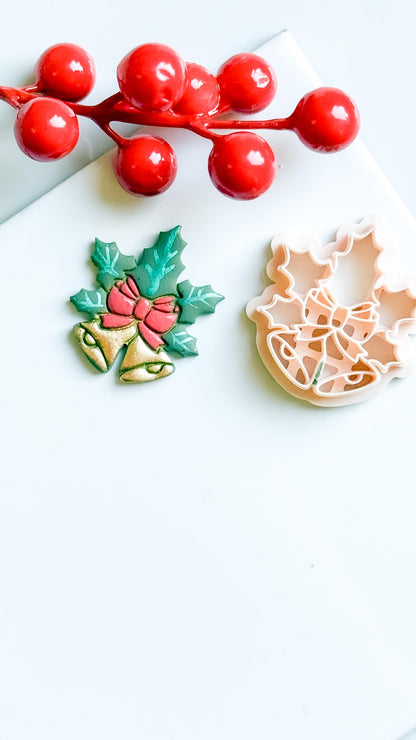 Christmas Bells Clay Cutter, Bow & Holly, Festive Jewelry