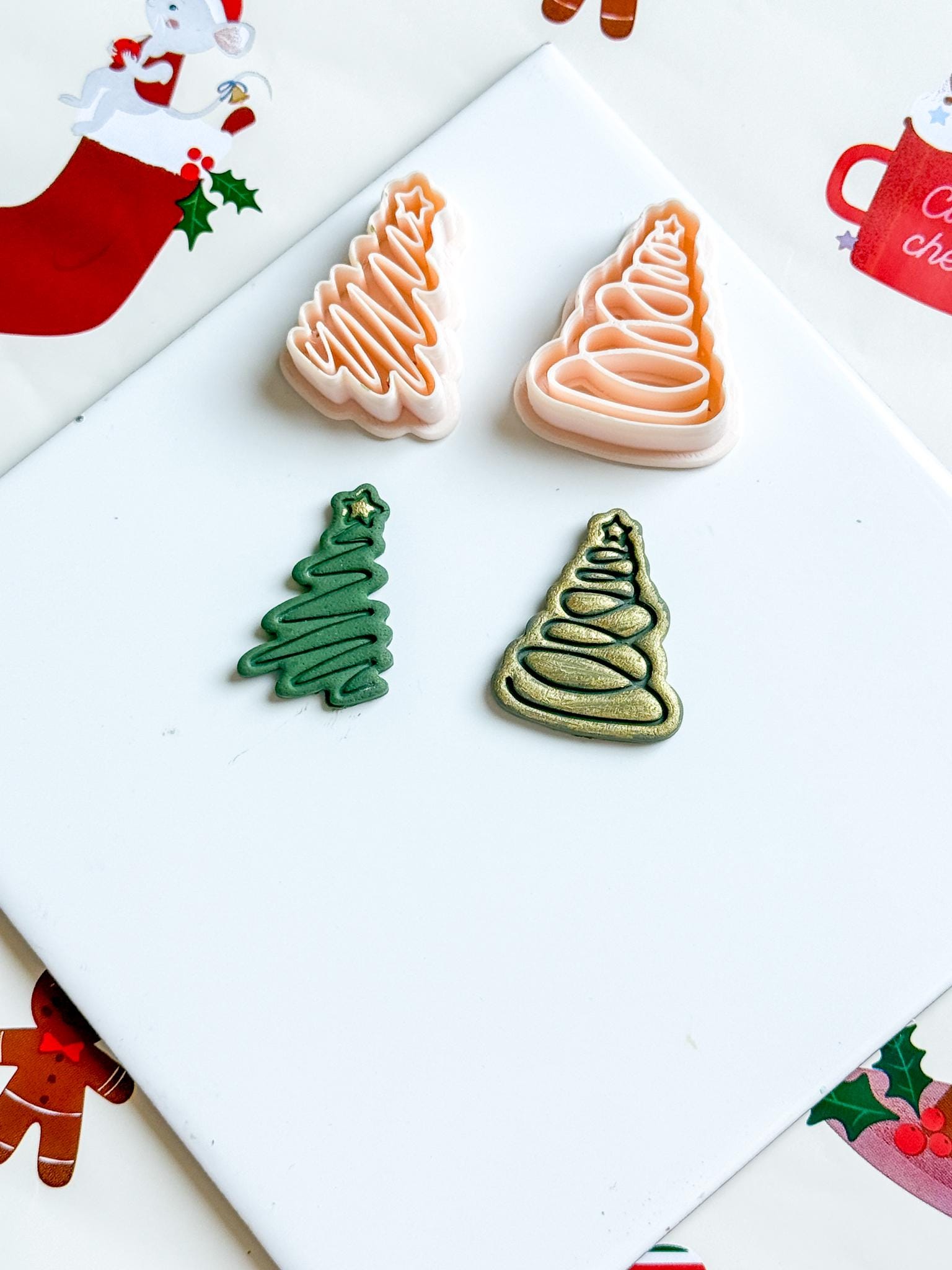 Christmas Tree Polymer Clay Cutter Zigzag or Spiral Star Holiday Jewelry Supplies
