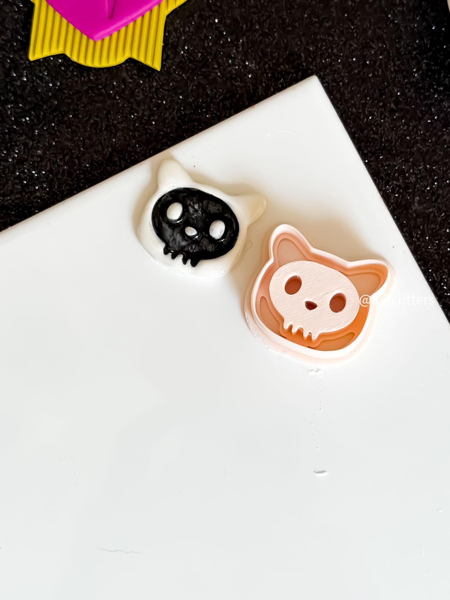 Cat Skull Clay Cutter: Spooky Kawaii Halloween Jewelry Mold