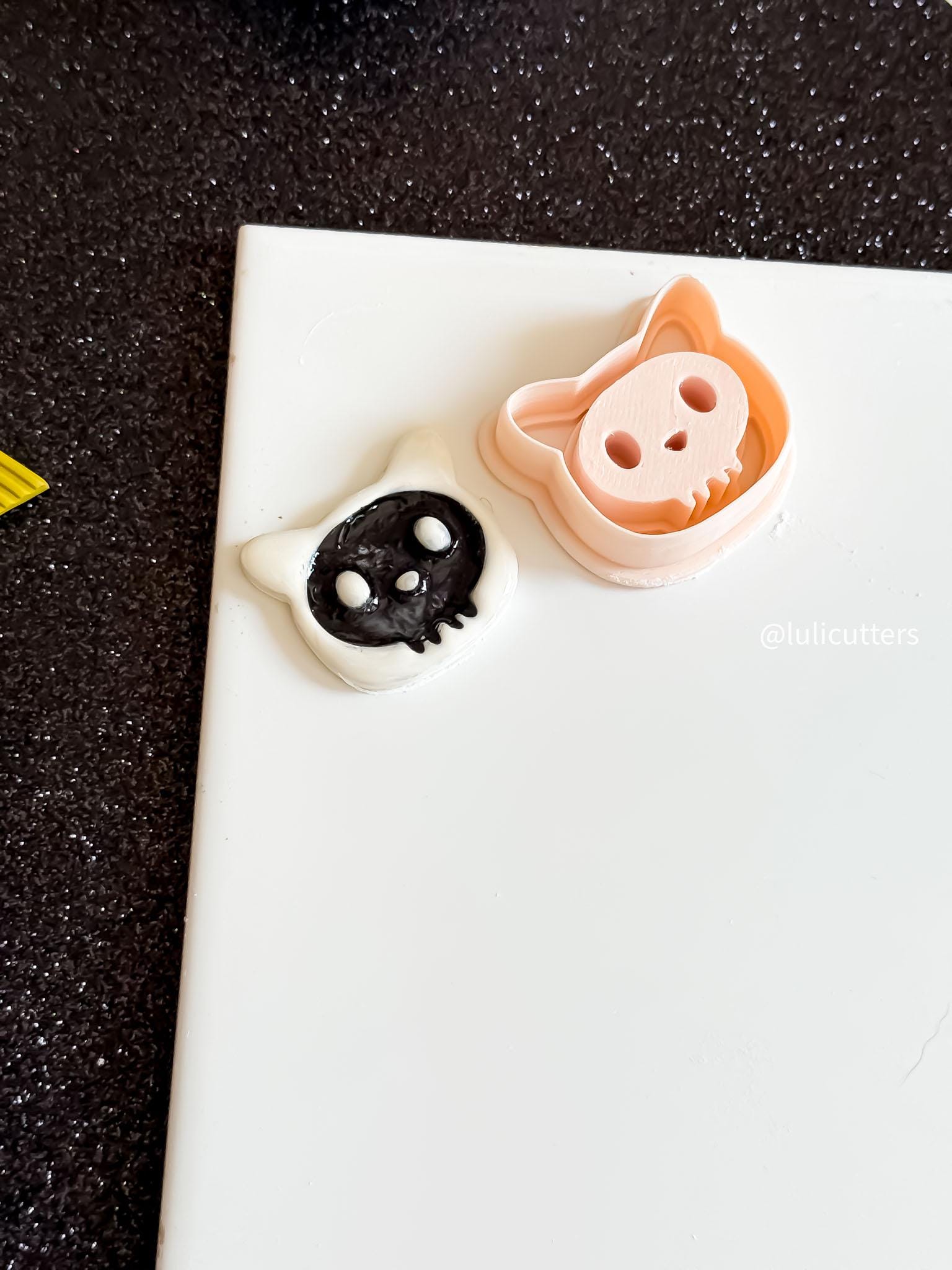 Cat Skull Clay Cutter: Spooky Kawaii Halloween Jewelry Mold
