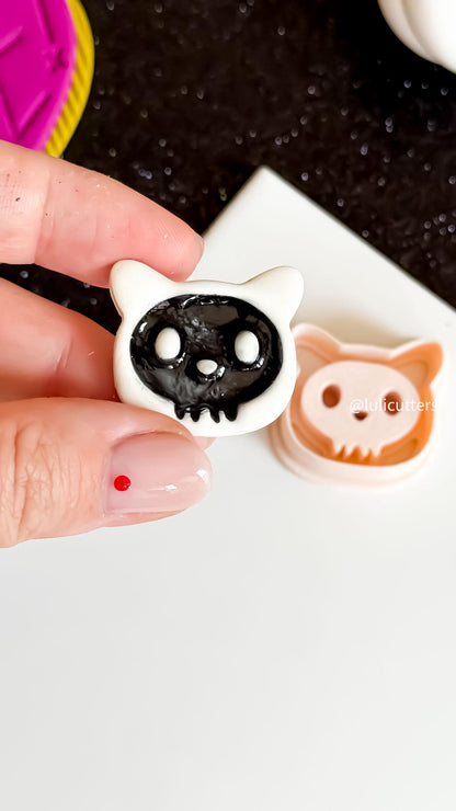 Cat Skull Clay Cutter: Spooky Kawaii Halloween Jewelry Mold