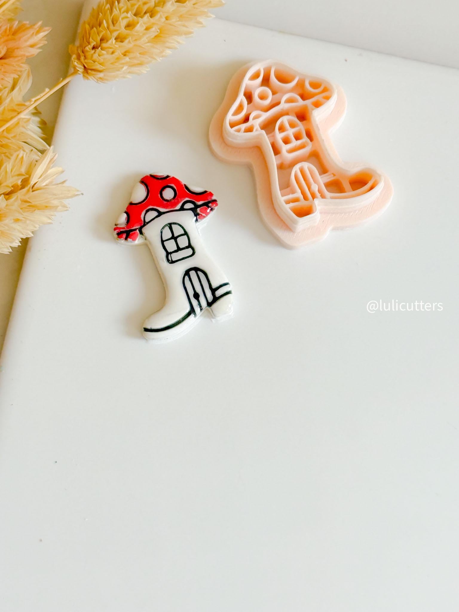 Mushroom Boot House Clay Cutter: Fairycore Polymer Clay Mold