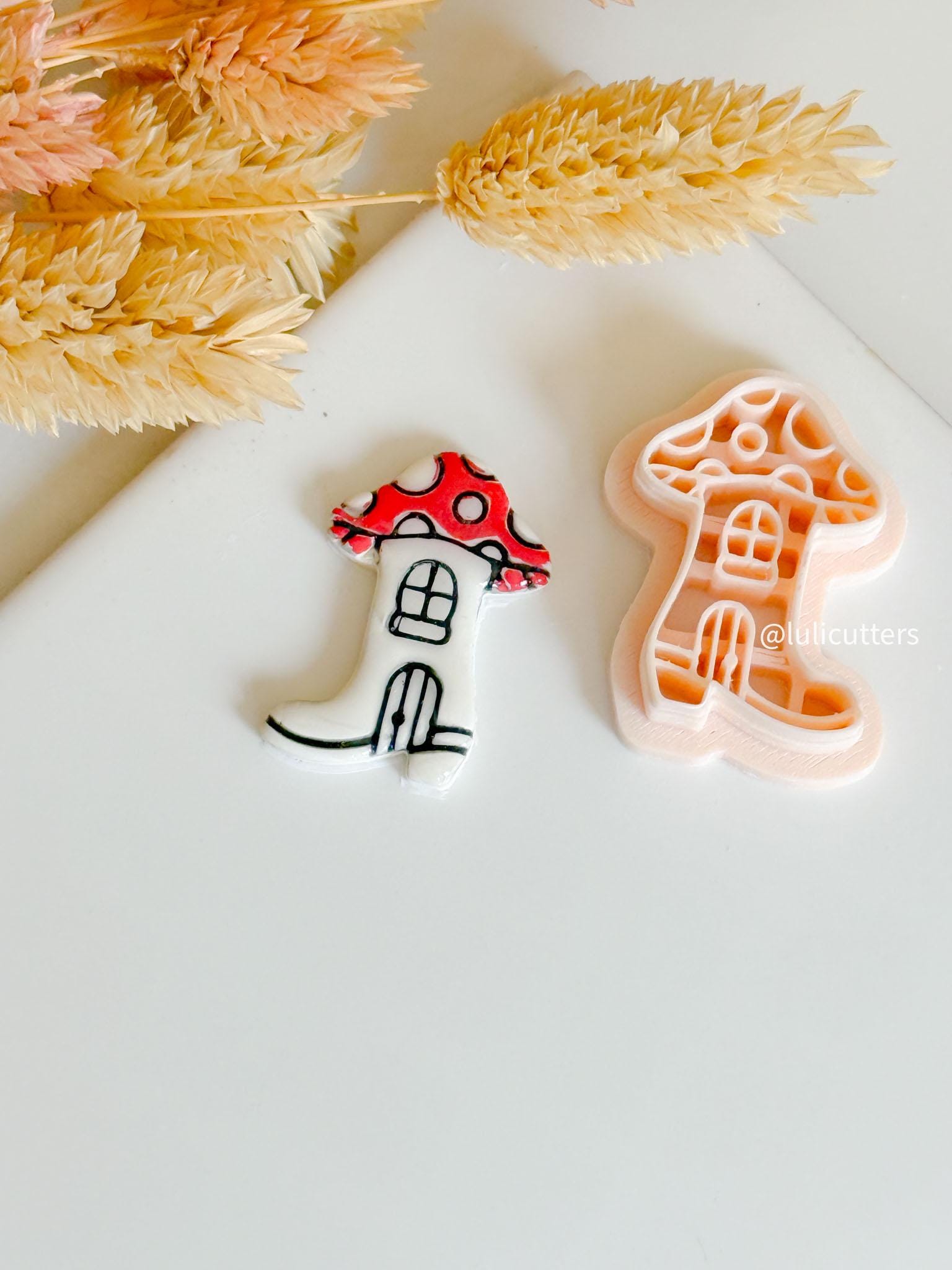 Mushroom Boot House Clay Cutter: Fairycore Polymer Clay Mold