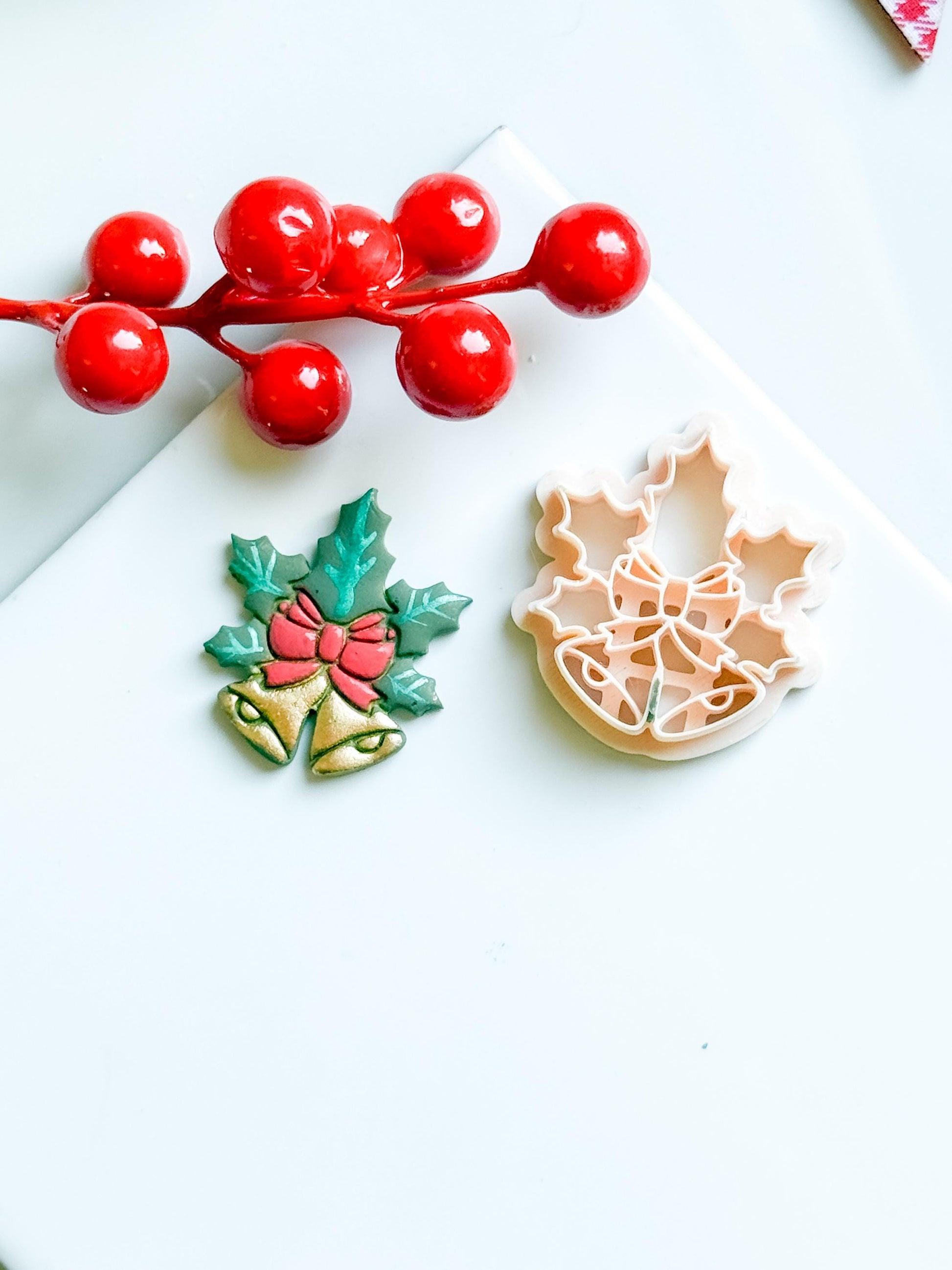 Christmas Bells Clay Cutter, Bow & Holly, Festive Jewelry