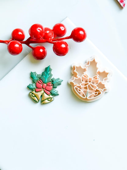 Christmas Bells Clay Cutter, Bow & Holly, Festive Jewelry