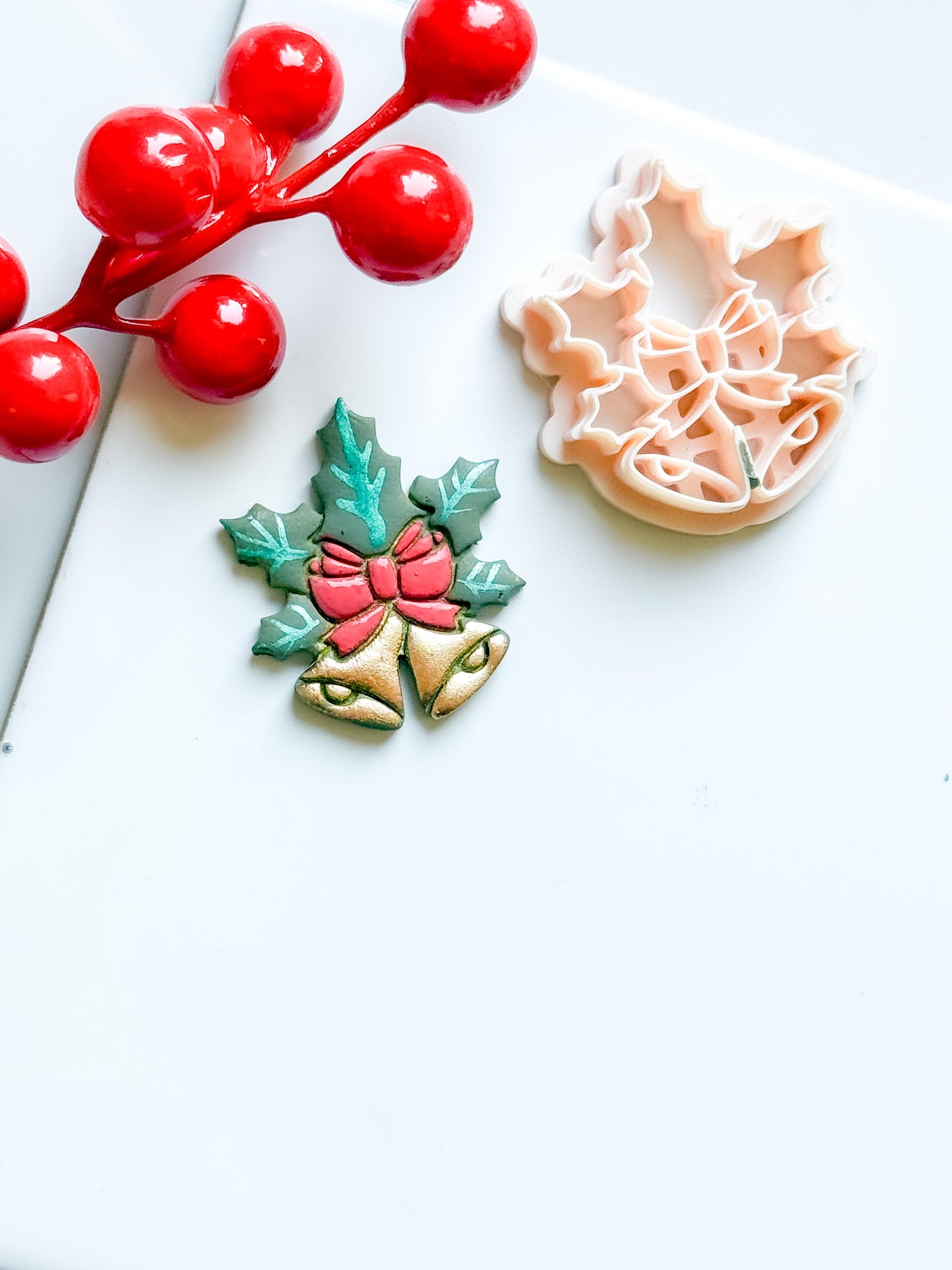 Christmas Bells Clay Cutter, Bow & Holly, Festive Jewelry