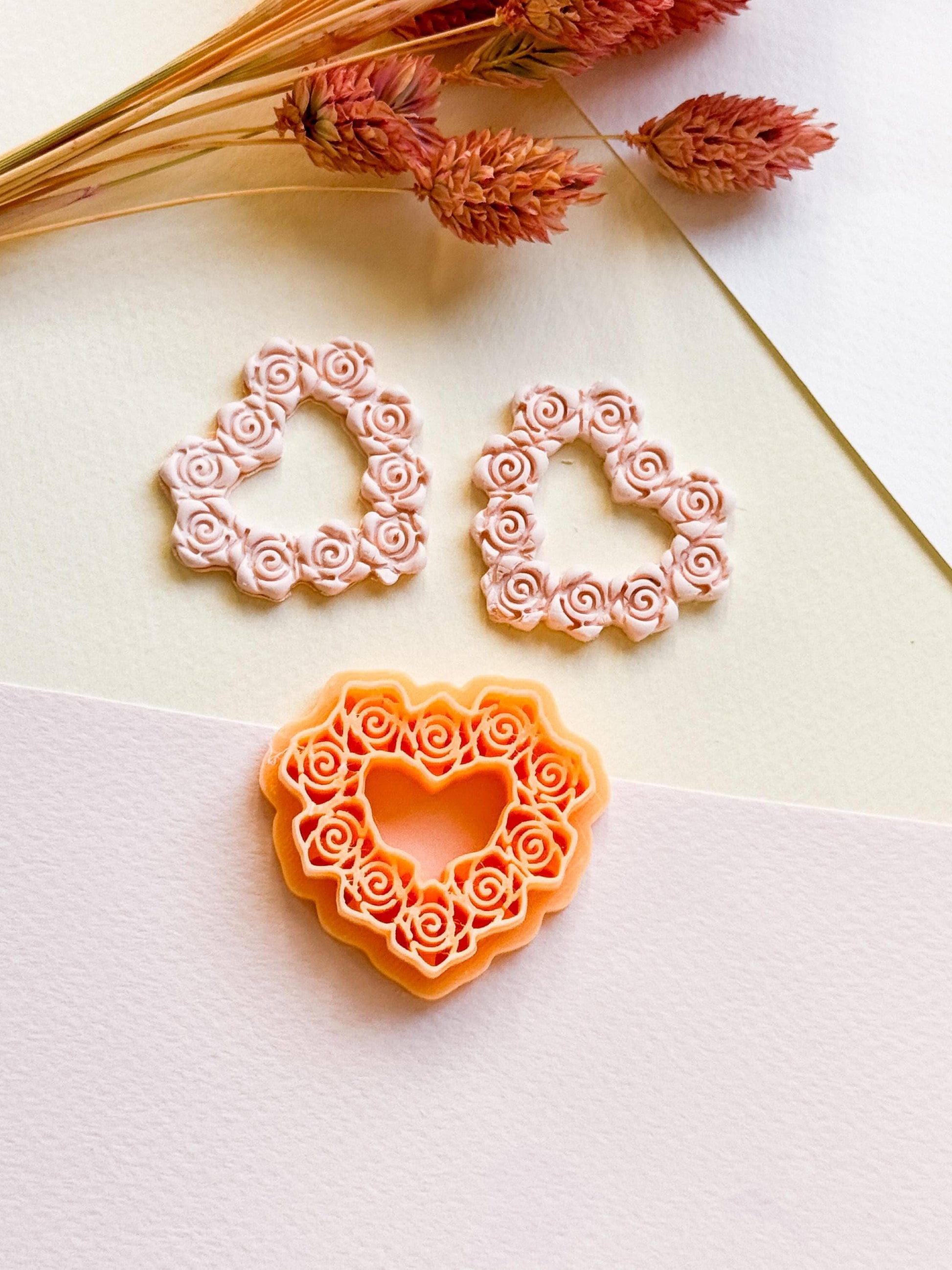 Rose Wreath Heart Polymer Clay Cutter, Floral Valentine Jewelry Tool