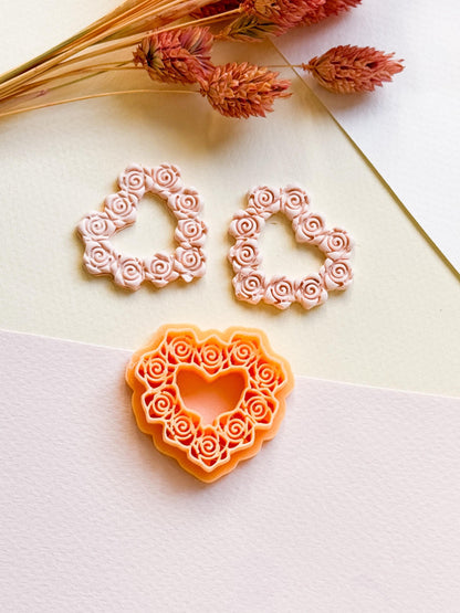 Rose Wreath Heart Polymer Clay Cutter, Floral Valentine Jewelry Tool