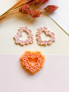 Rose Wreath Heart Polymer Clay Cutter, Floral Valentine Jewelry Tool