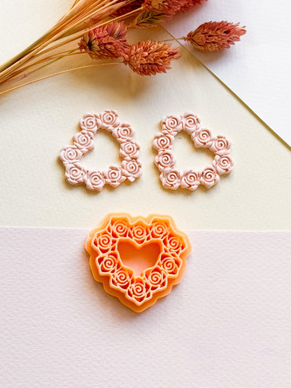 Rose Wreath Heart Polymer Clay Cutter, Floral Valentine Jewelry Tool