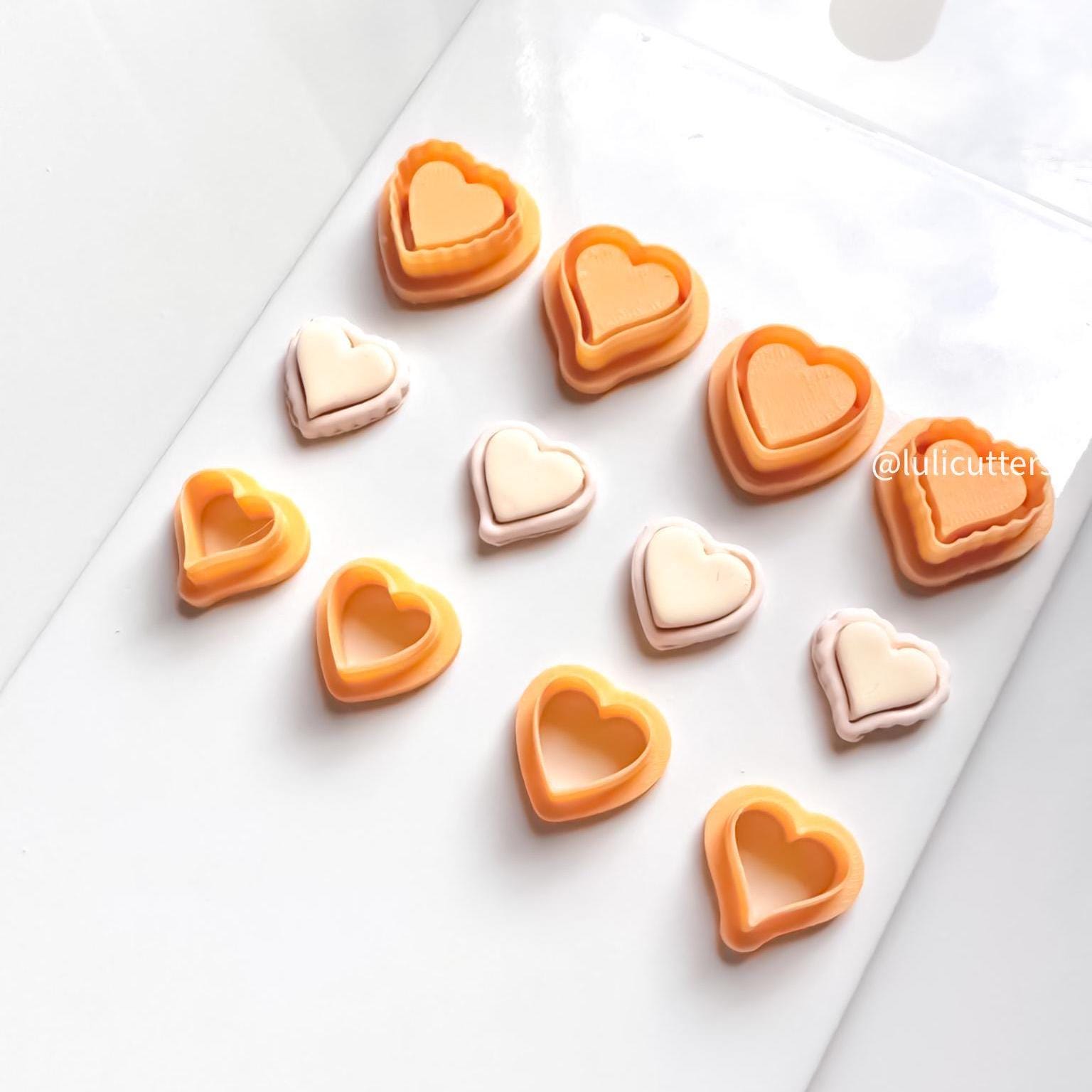 Layered Heart Polymer Clay Cutter Set: Scalloped & Plain Frames