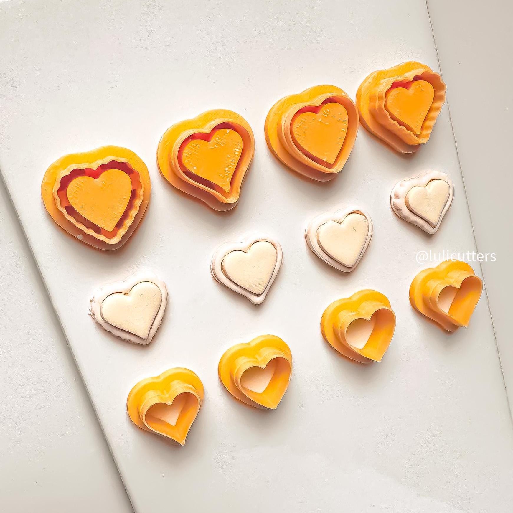 Layered Heart Polymer Clay Cutter Set: Scalloped & Plain Frames