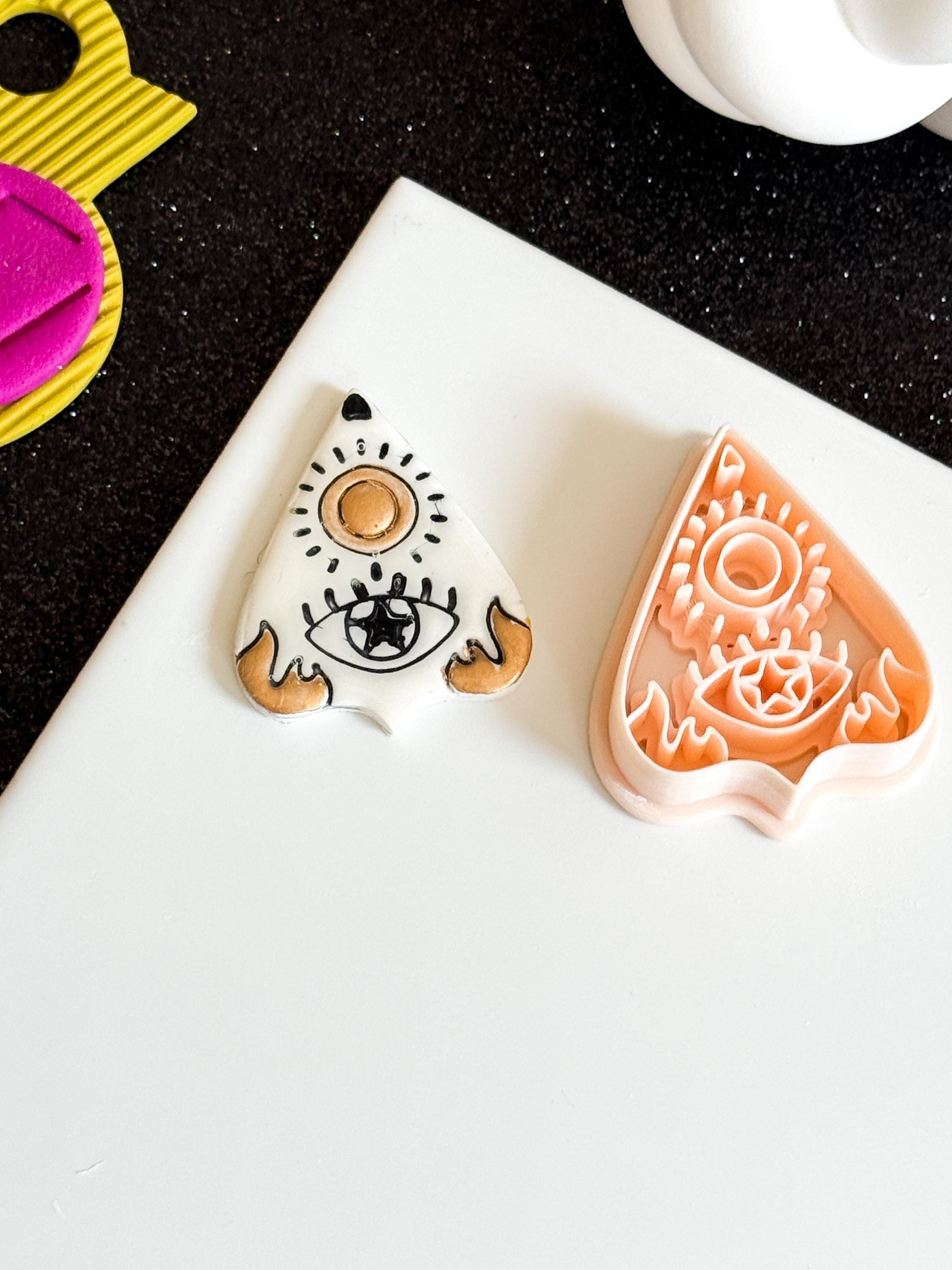 Ouija Planchette Clay Cutter: Sun, Moon & Star Imprint - Celestial Jewelry Tool