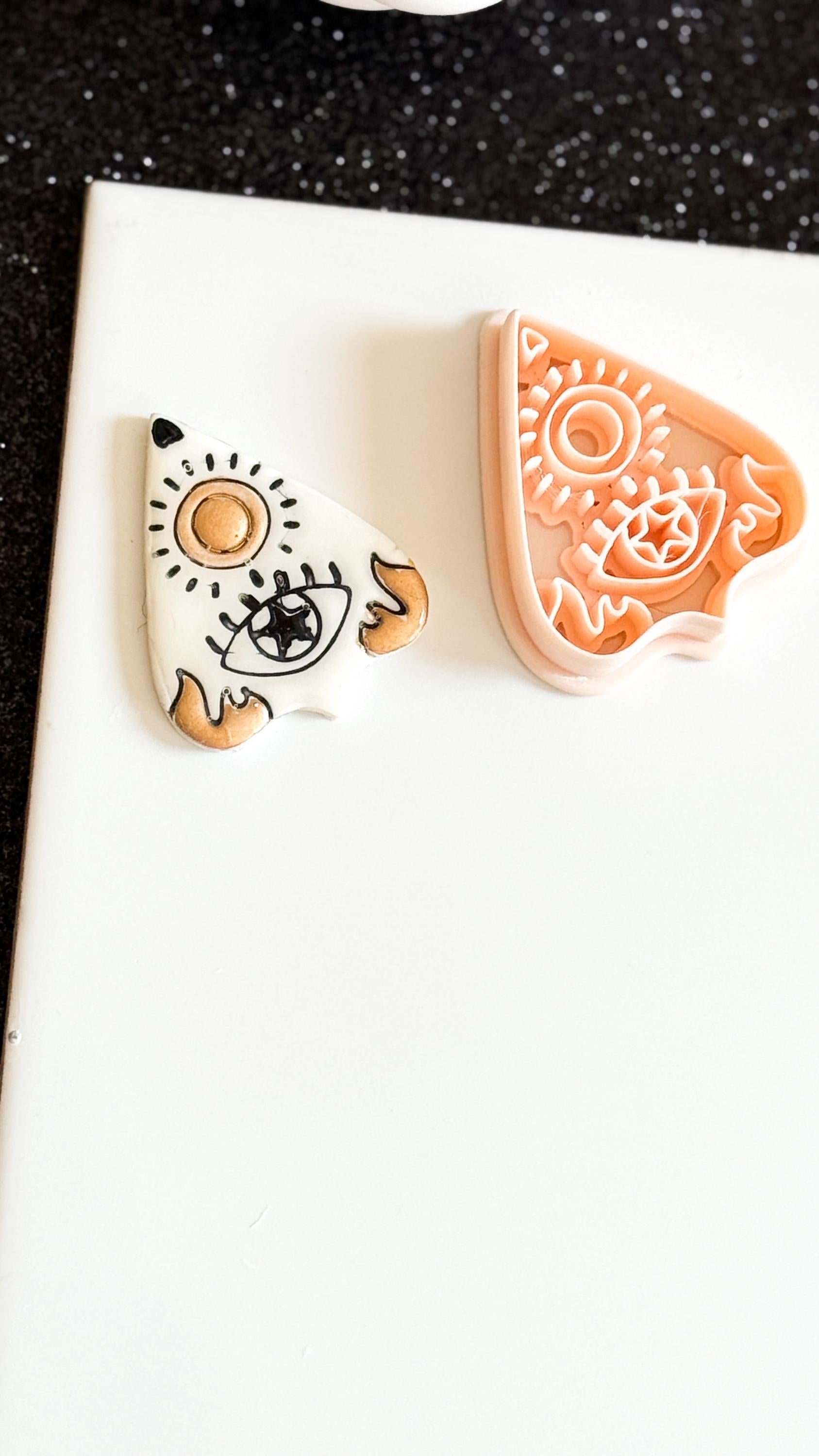 Ouija Planchette Clay Cutter: Sun, Moon & Star Imprint - Celestial Jewelry Tool