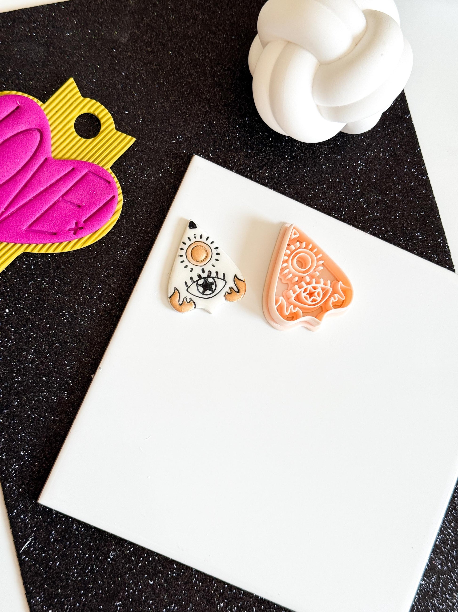 Ouija Planchette Clay Cutter: Sun, Moon & Star Imprint - Celestial Jewelry Tool