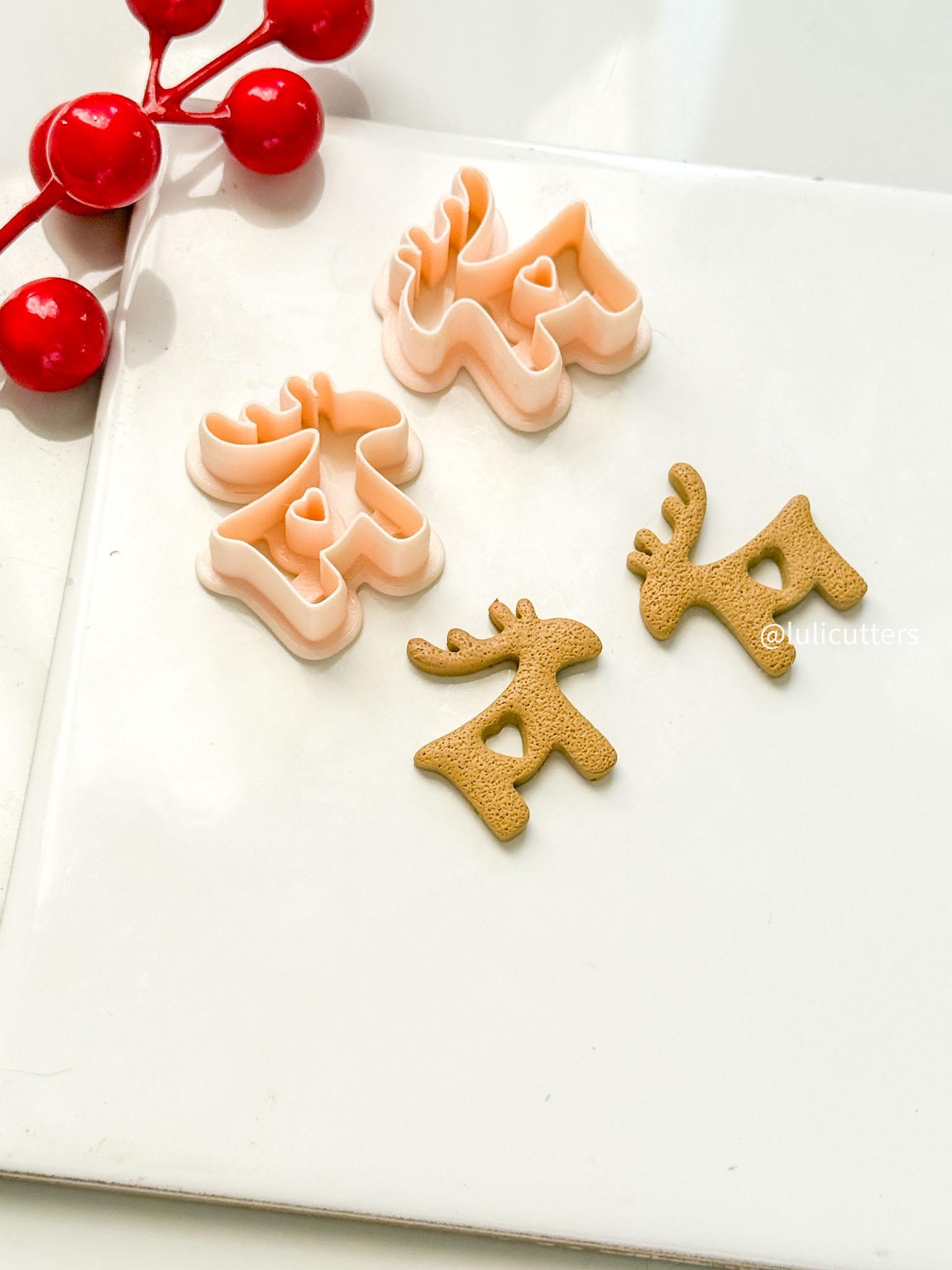 Nordic Reindeer with Heart Clay Cutter Christmas Earrings & Ornaments