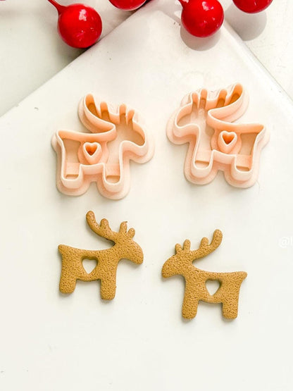 Nordic Reindeer with Heart Clay Cutter Christmas Earrings & Ornaments