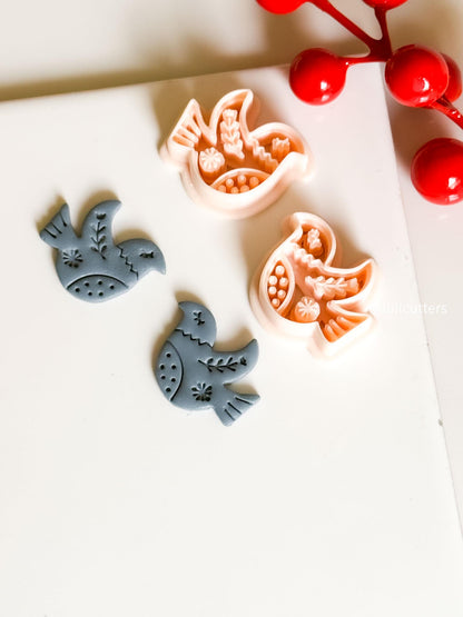 Nordic Dove Polymer Clay Earring Cutter Folk Art Christmas Bird Earring Tool