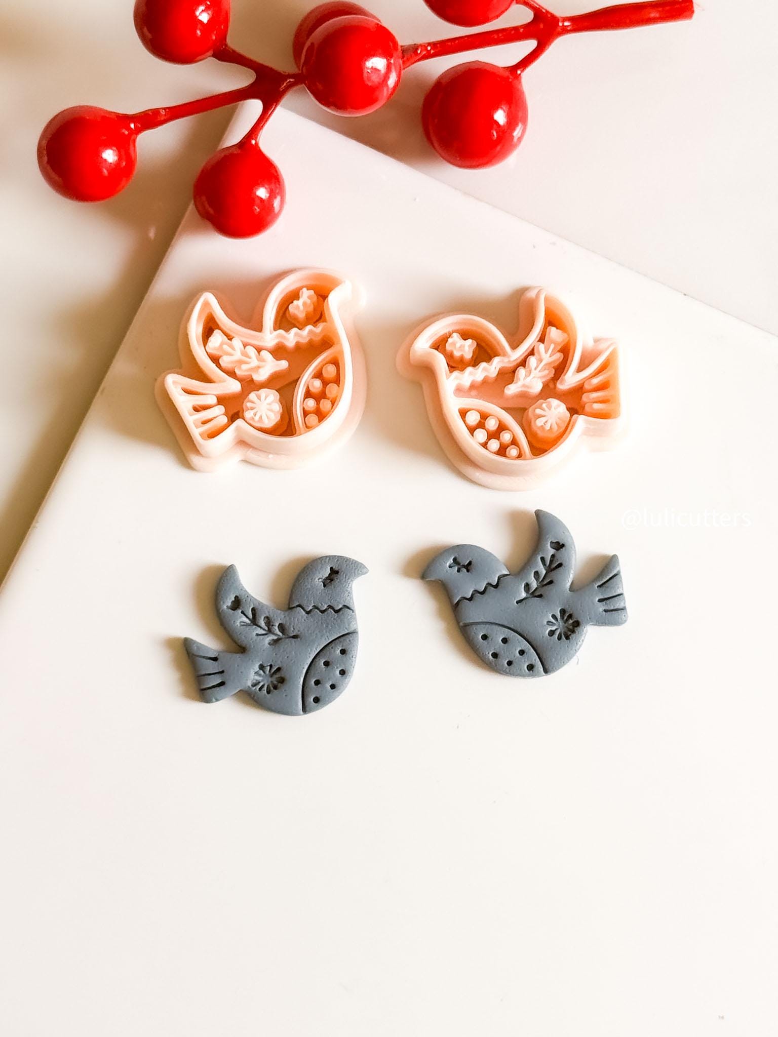 Nordic Dove Polymer Clay Earring Cutter Folk Art Christmas Bird Earring Tool