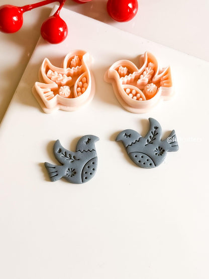 Nordic Dove Polymer Clay Earring Cutter Folk Art Christmas Bird Earring Tool