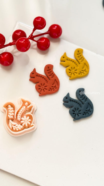 Nordic Floral Squirrel Polymer Clay Cutter for Earrings and Ornaments