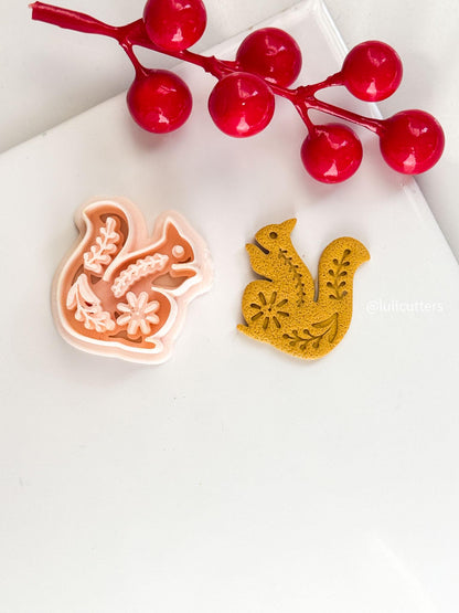Nordic Floral Squirrel Polymer Clay Cutter for Earrings and Ornaments