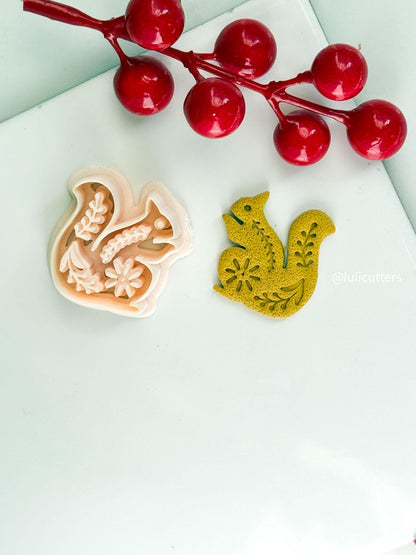 Nordic Floral Squirrel Polymer Clay Cutter for Earrings and Ornaments