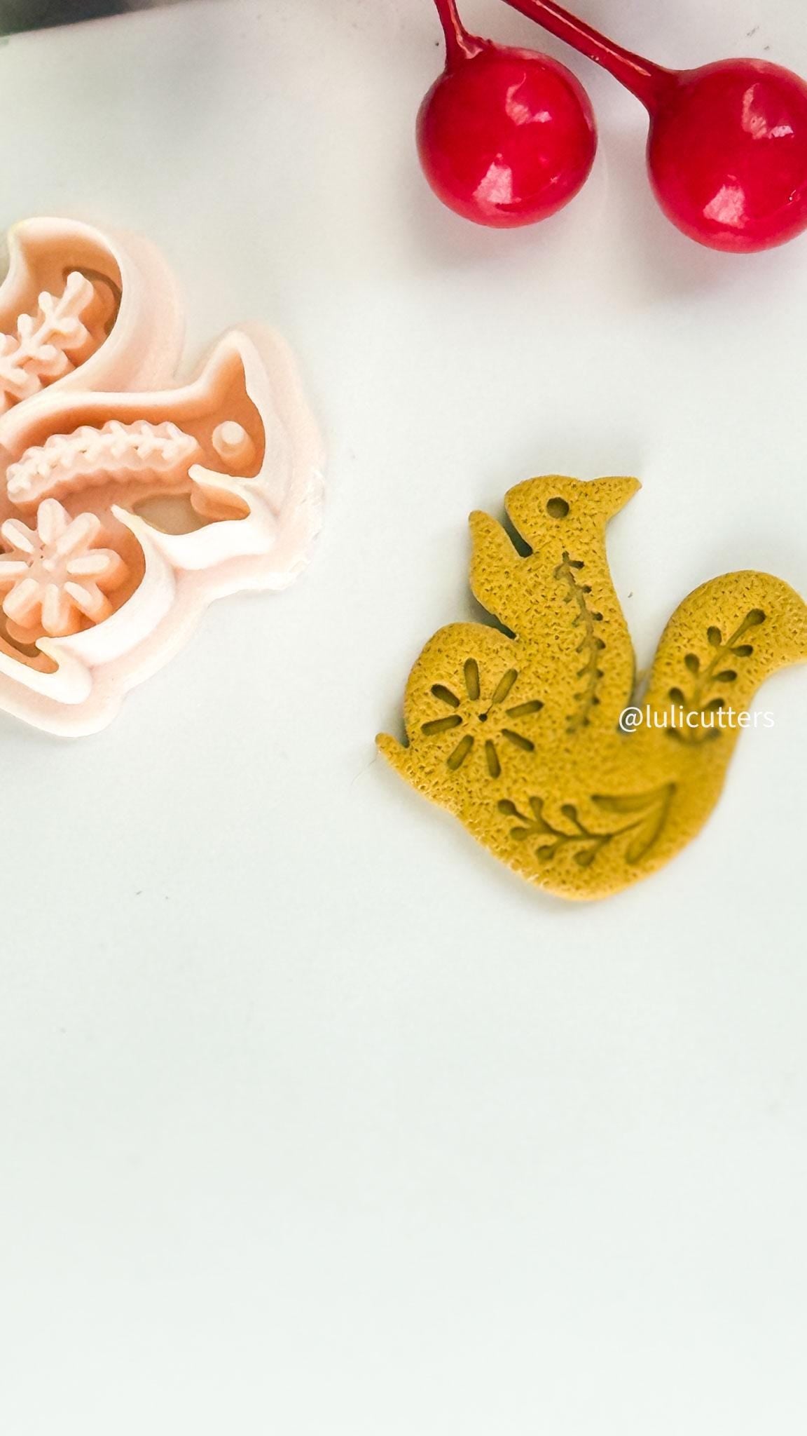 Nordic Floral Squirrel Polymer Clay Cutter for Earrings and Ornaments