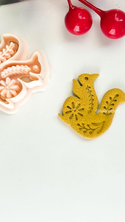 Nordic Floral Squirrel Polymer Clay Cutter for Earrings and Ornaments