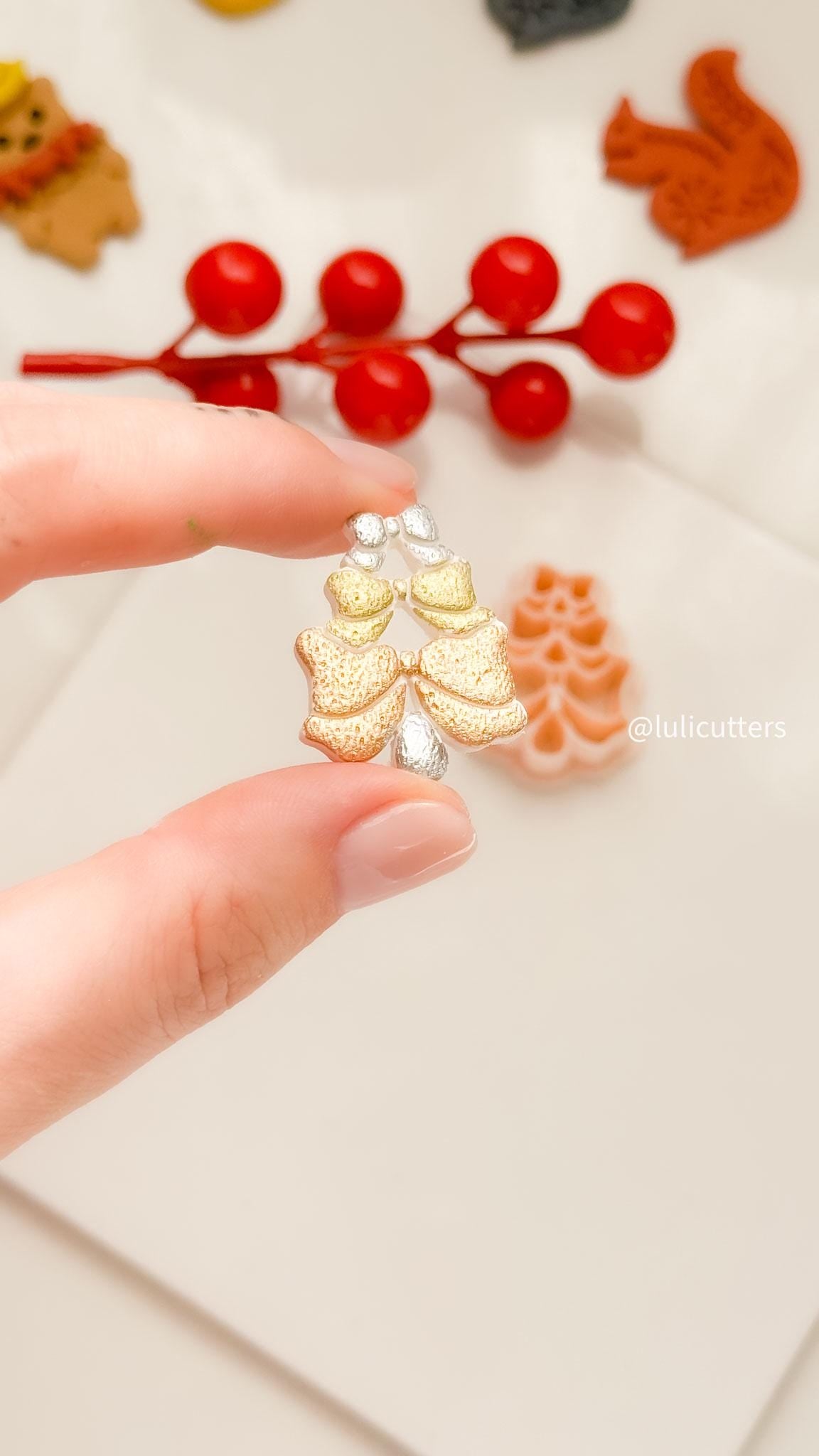 Winter Fairy Layered Bow Christmas Tree Polymer Clay Cutter for Earrings & Ornaments