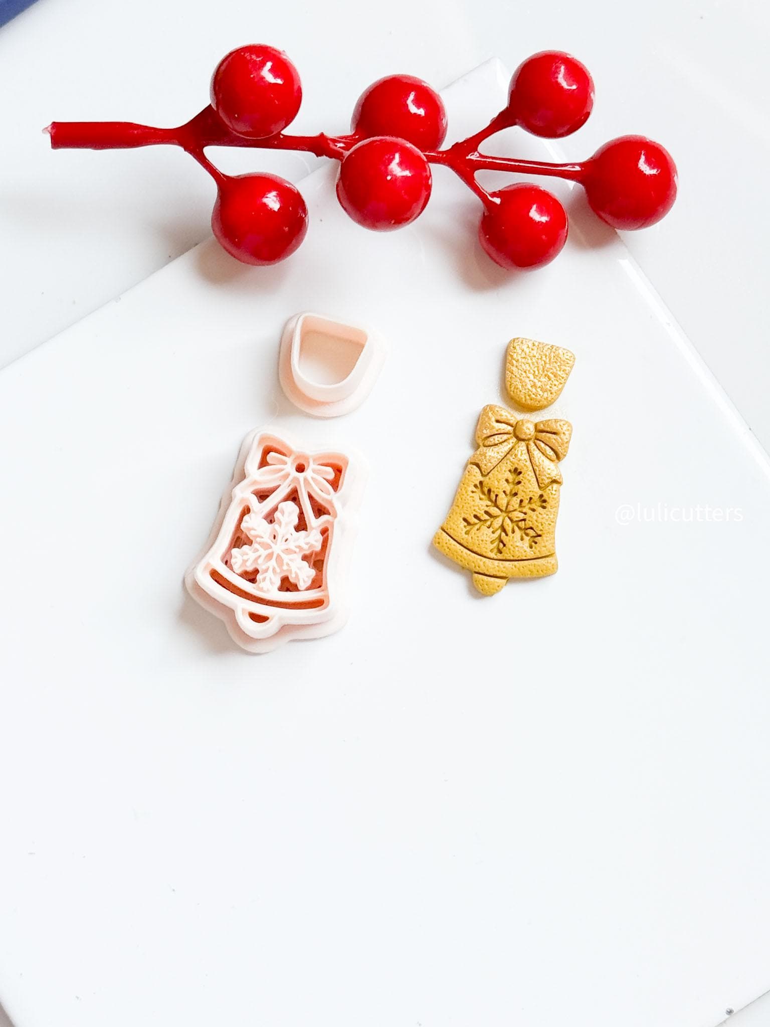 Winter Fairy Christmas Bell Polymer Clay Cutter with Snowflake and Bow Design