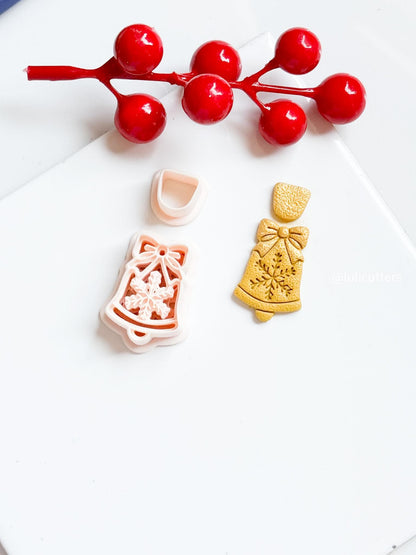 Winter Fairy Christmas Bell Polymer Clay Cutter with Snowflake and Bow Design